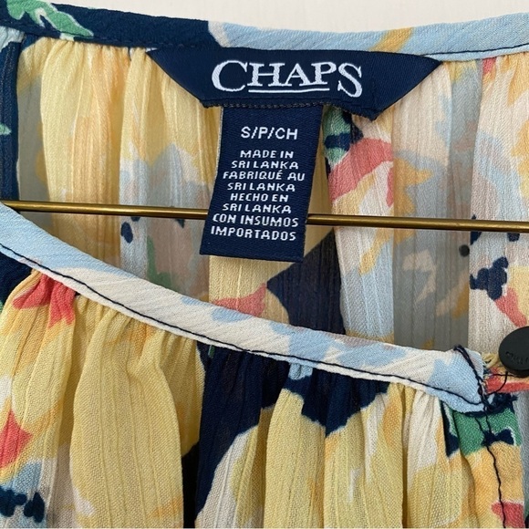 Chaps Shirt Floral Cottagecore Blouse Ruffle 3/4 Princess Sleeves Yellow Size S - Picture 5 of 9